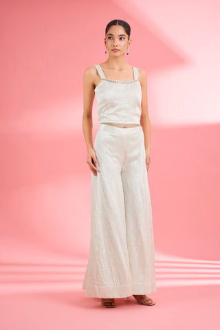 IVORY  GEORGETTE SHARARA  SET WITH THREAD AND SEQUIN WORK