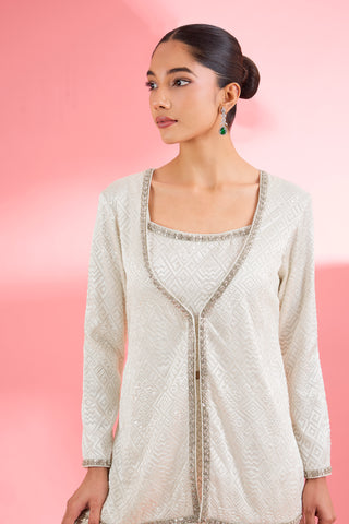 IVORY  GEORGETTE SHARARA  SET WITH THREAD AND SEQUIN WORK