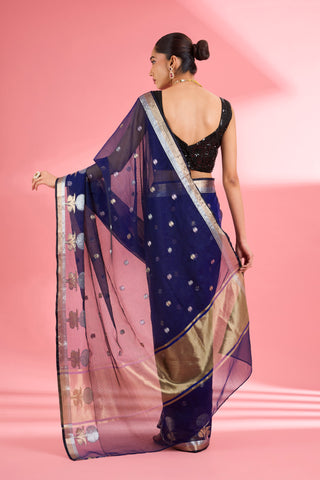 DARK BLUE PREMIUM KOTA DORIA SILK SAREE AND BLOUSE PIECE
