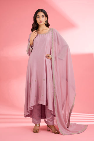 PINK KATAN SILK HAND EMBROIDERED KURTA SET