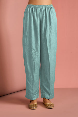 LIGHT TEAL OPARA SILK KURTA SET WITH HAND EMBROIDERY