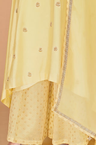 LIGHT YELLOW  KATAN SILK  SHARARA  SET WITH BEADS AND PEARL EMBROIDERY