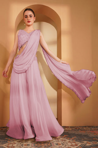 PINK  CREPE PEARLWORK  SHARARA SET
