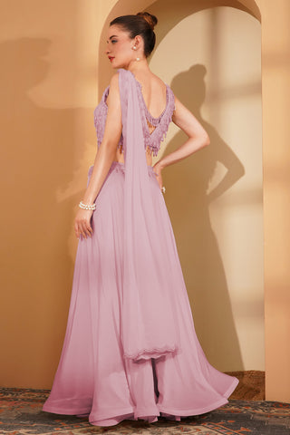 PINK  CREPE PEARLWORK  SHARARA SET