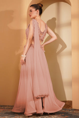PEACH CREPE PEARLWORK  SHARARA SET