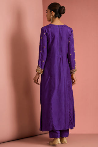 DARK PURPLE  OPARA SILK KURTA SET WITH HAND EMBROIDERY