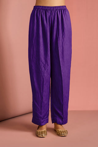 DARK PURPLE  OPARA SILK KURTA SET WITH HAND EMBROIDERY