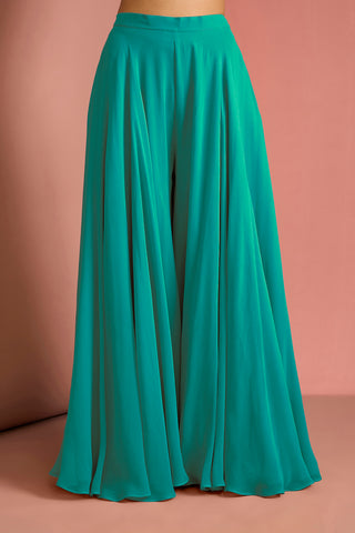 SEA GREEN CREPE BEAD WORK SHARARA SET