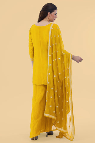 YELLOW  CREPE KURTA SHARARA SET