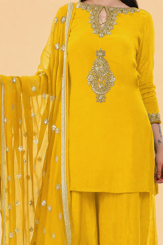 YELLOW  CREPE KURTA SHARARA SET