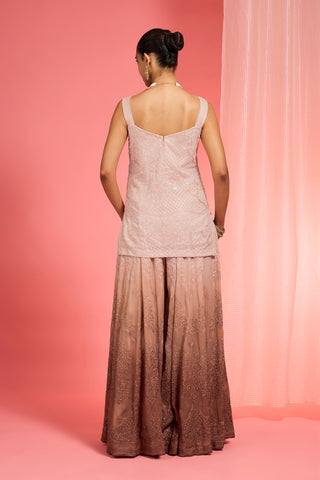 BROWN OMBRE RESHAM WORK ORGANZA SHARARA SET