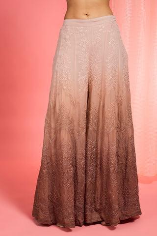 BROWN OMBRE RESHAM WORK ORGANZA SHARARA SET