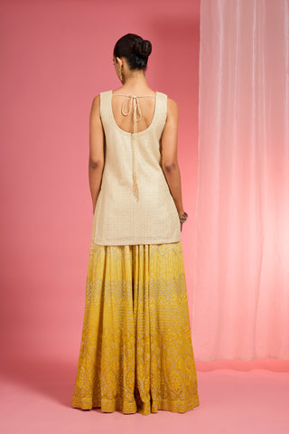 YELLOW OMBRE RESHAM WORK GEORGETTE SHARARA SET