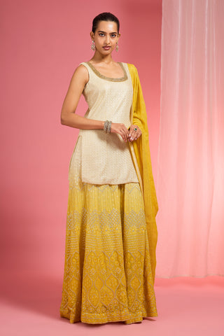 YELLOW OMBRE RESHAM WORK GEORGETTE SHARARA SET