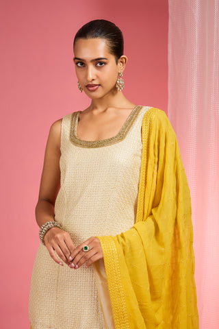 YELLOW OMBRE RESHAM WORK GEORGETTE SHARARA SET