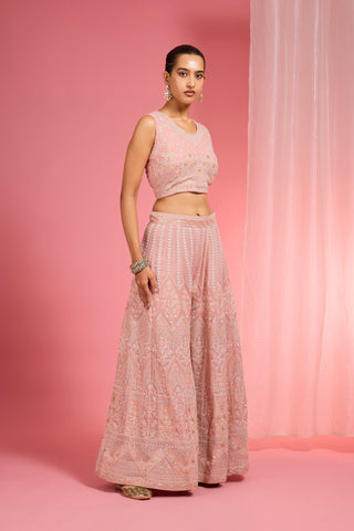 LIGHT PINK DORI AND RESHAM WORK GEORGETTE CAPE SHARARA SET