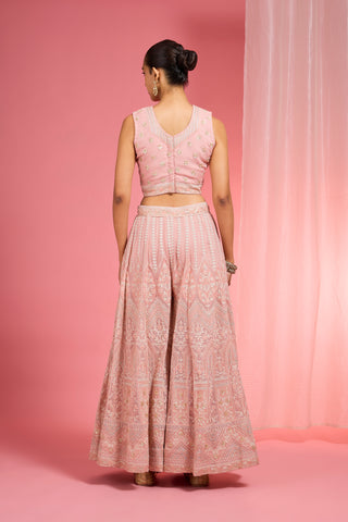 LIGHT PINK DORI AND RESHAM WORK GEORGETTE CAPE SHARARA SET
