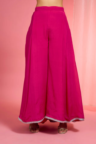 HOT PINK VISCOSE CHINON CHIFFON SILVER HAND EMBROIDERED SHARARA SET