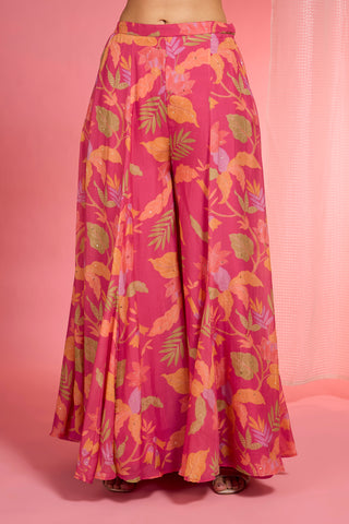 HOT PINK VISCOSE ORGANZA HANDWORK HIGHLIGHTED PRINTED SHARARA SET