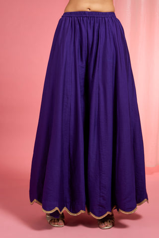 DARK PURPLE VISCOSE KATAN SILK MUTICOLOURED RESHAM EMBROIDERED SHARARA SET