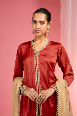 RED MODAL SATIN SALWAR KURTA SET
