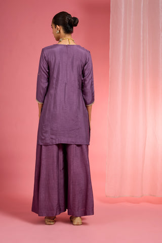 DULL PURPLE  VISCOSE DUPION SILK HAND EMBROIDERED SHARARA SET
