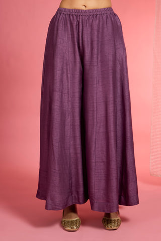 DULL PURPLE  VISCOSE DUPION SILK HAND EMBROIDERED SHARARA SET