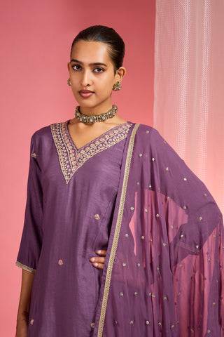 DULL PURPLE  VISCOSE DUPION SILK HAND EMBROIDERED SHARARA SET