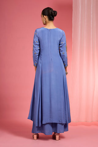 BLUE HAND EMBROIDERED VISCOSE CREPE  KURTA SHARARA SET