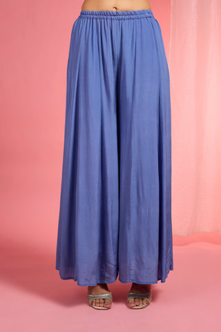 BLUE HAND EMBROIDERED VISCOSE CREPE  KURTA SHARARA SET
