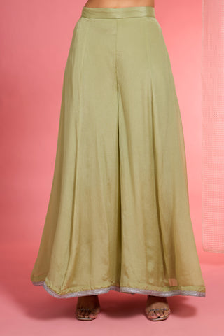 LIGHT GREEN VISCOSE CHINON CHIFFON SILVER HAND EMBROIDERED SHARARA SET