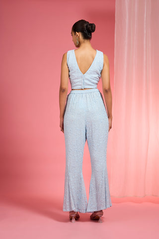 POWDER BLUE RESHAM EMBROIDERED NET  CAPE PLAZZO SET