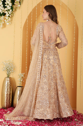 LIGHT BEIGE DOUBLE NET HAND EMBROIDERED LEHENGA SET