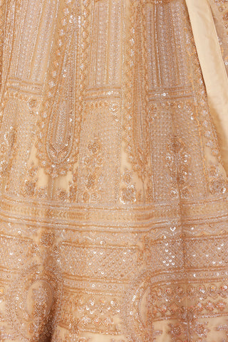 BEIGE DOUBLE NET HAND EMBROIDERED LEHENGA SET