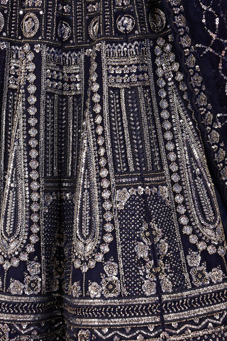 DARK BLUE DOUBLE NET HAND EMBROIDERED LEHENGA SET