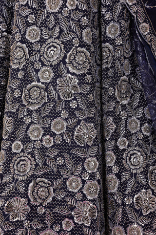 NAVY BLUE  DOUBLE NET HAND EMBROIDERED LEHENGA SET