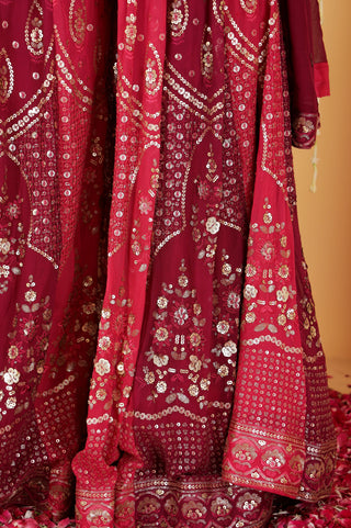 RANI PINK AND WINE GEORGETTE ZARI EMBROIDERED PEPLUM SHARARA SET