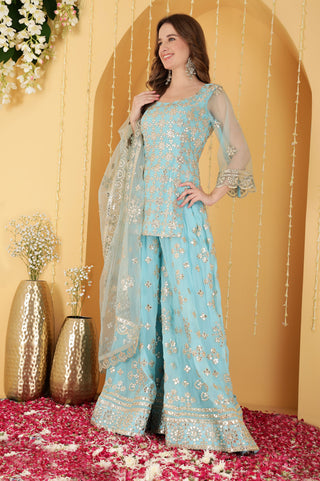 SKY BLUE GOTA PATTI WORK GEORGETTE SHARARA SET