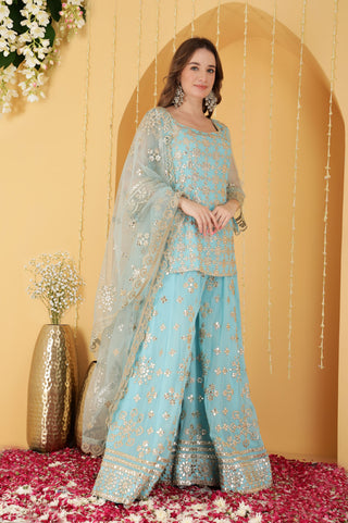 SKY BLUE GOTA PATTI WORK GEORGETTE SHARARA SET