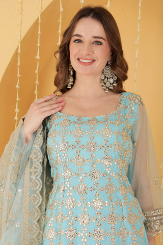 SKY BLUE GOTA PATTI WORK GEORGETTE SHARARA SET
