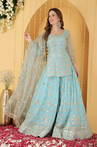 SKY BLUE GOTA PATTI WORK GEORGETTE SHARARA SET