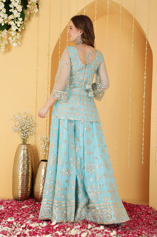 SKY BLUE GOTA PATTI WORK GEORGETTE SHARARA SET