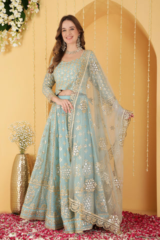 LIGHT TEAL GOTA PATTI WORK GEORGETTE LEHENGA SET