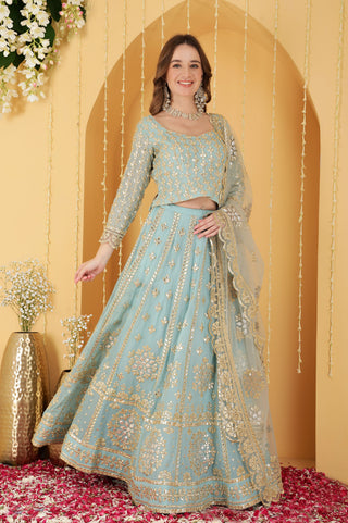 LIGHT TEAL GOTA PATTI WORK GEORGETTE LEHENGA SET