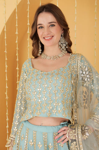 LIGHT TEAL GOTA PATTI WORK GEORGETTE LEHENGA SET