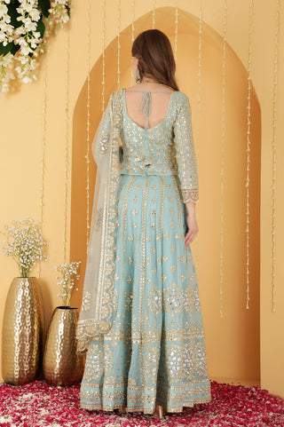 LIGHT TEAL GOTA PATTI WORK GEORGETTE LEHENGA SET