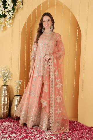 DARK PEACH GOTA PATTI WORK GEORGETTE SHARARA SET