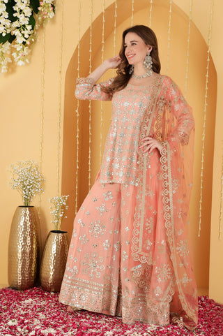 DARK PEACH GOTA PATTI WORK GEORGETTE SHARARA SET