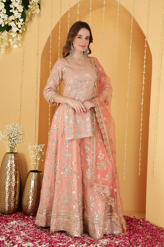 DARK PEACH GOTA PATTI WORK GEORGETTE SHARARA SET