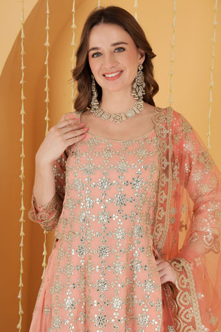 DARK PEACH GOTA PATTI WORK GEORGETTE SHARARA SET